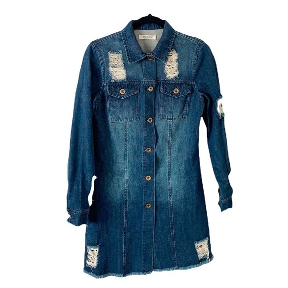 Mebon by Machine Jeans Ripped / Distressed Denim Shirt Dress - Picture 1 of 11